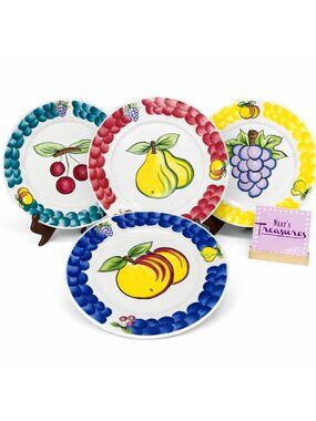 Tabletops ITALIAN FRUIT Colorful Cherry Pears Apple Grapes Dinner Plates Set 4